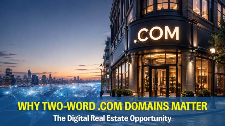 Glowing .COM Corner Storefront at Dusk The Digital Real Estate Opportunity